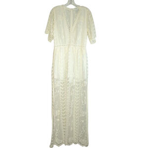 Socialite Ivory Lace Maxi Length Overlay Romper, size Large